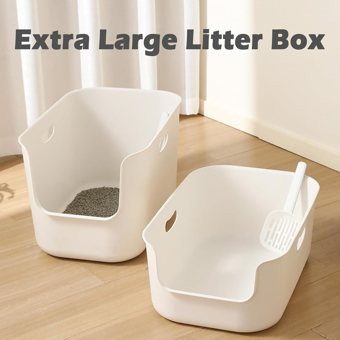 SpaceTime Extra Large Litter Box with High Sides,22.64"×14.76"×13.98" XL Multi Cat Litter Pan for Kitty,Cat Boxes for Indoor Cats,Jumbo Litter Boxes for Big Cats,Anti-Splashing,Easy to Clean
