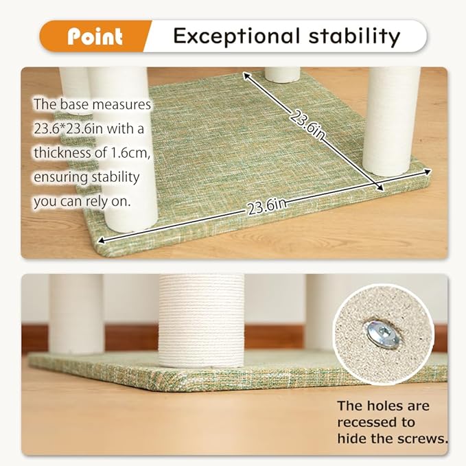 53” Tall Cat Tree for Large Cat, Modern Senior Friendly Cat Tower with Wide Shelves Low Step, Cotton Scratching Posts, Double-Sided Jute Wrapping, Cozy Perches (Light Green)