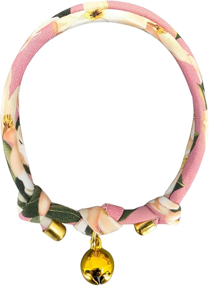 Handmade Cotton Cat Collar with Bell – Adjustable Slip-On Design, No Buckle, Lightweight Rope Collar for Kittens, Indoor Cats, and Small Pets (Glow)