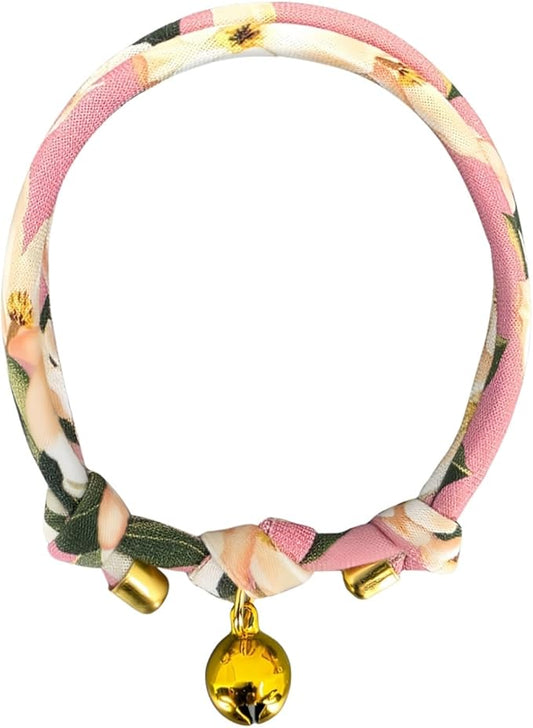 Handmade Cotton Cat Collar with Bell – Adjustable Slip-On Design, No Buckle, Lightweight Rope Collar for Kittens, Indoor Cats, and Small Pets (Glow)