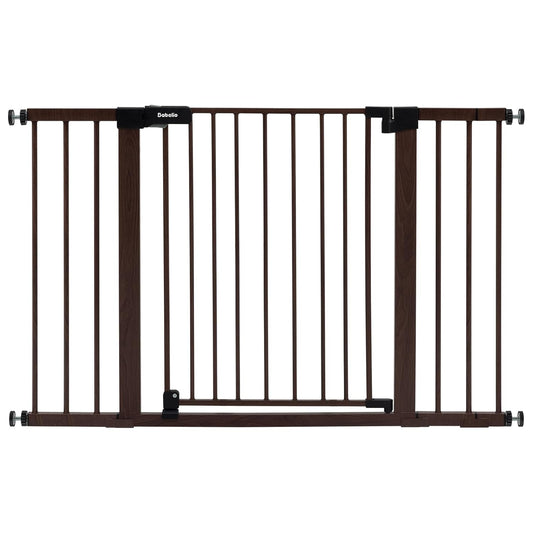 BABELIO Baby Gate with Black Wood Pattern, 29-48 Inch Auto Close Dog Gate for The House, Stairs and Doorways, Pressure Mounted Pet Gate with Door and Y Spindle Rods