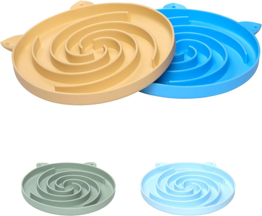 Slow Feeder Cat Bowl, Easy to Clean Silicone Bowl, Ideal for Dry and Wet Food (Yellow and Blue)