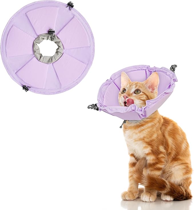Cat Cone Collar Soft, Adjustable Elizabethan Collar for Cats to Stop Licking, Comfortable Lightweight Kitten Cone for Wound Healing and Surgery Recovery,Purple S