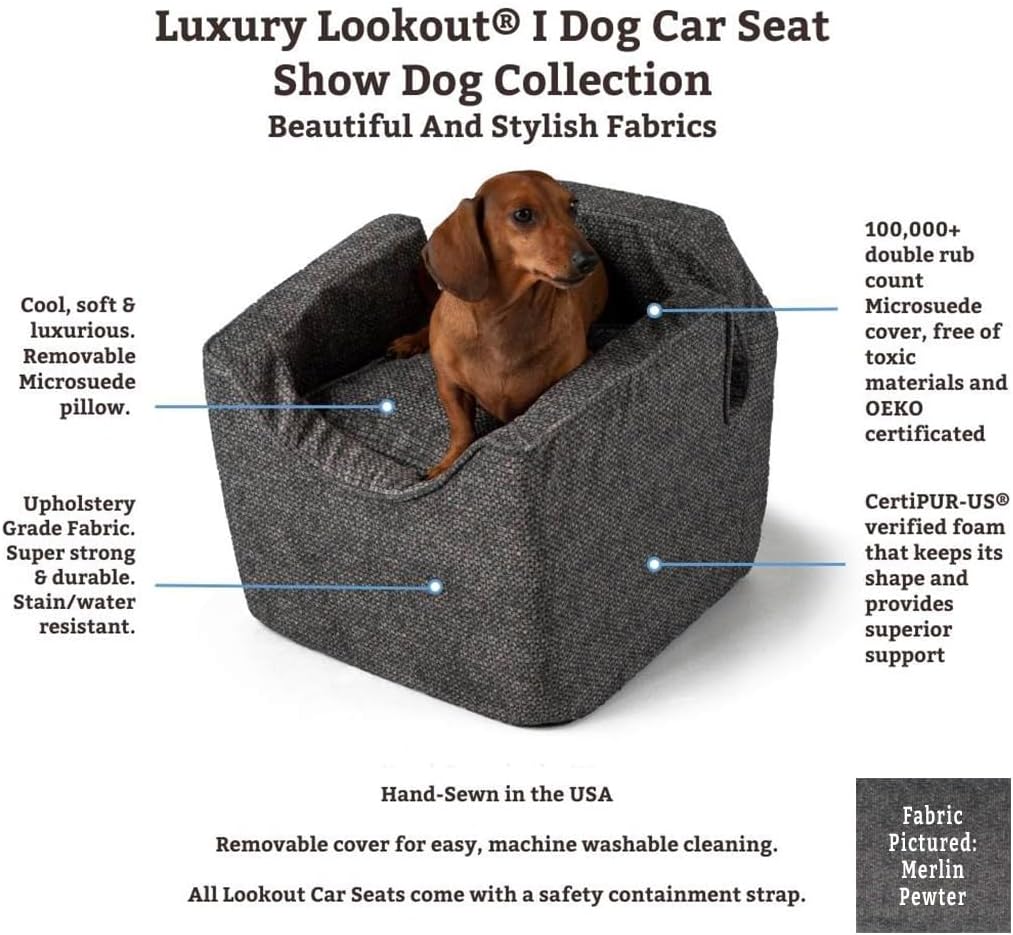 Snoozer Lookout I Car Seat - Dog Car Seats for Small Dogs, Puppy Booster Bed for Small & Medium Sized Pets Up to 25 Lbs, Elevated, Washable - Medium, Palmer Dove
