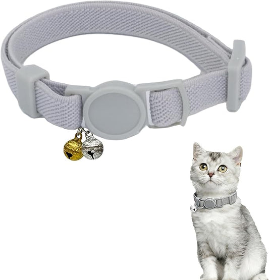 Breakaway Cat Collar with Bell, Safety Buckle Kitten Collar, Elastic Strech Quick Release, Adjustable Lightweight Collars for Girl Boy Cats, Pet Supplies, Accessories, Gifts Gray