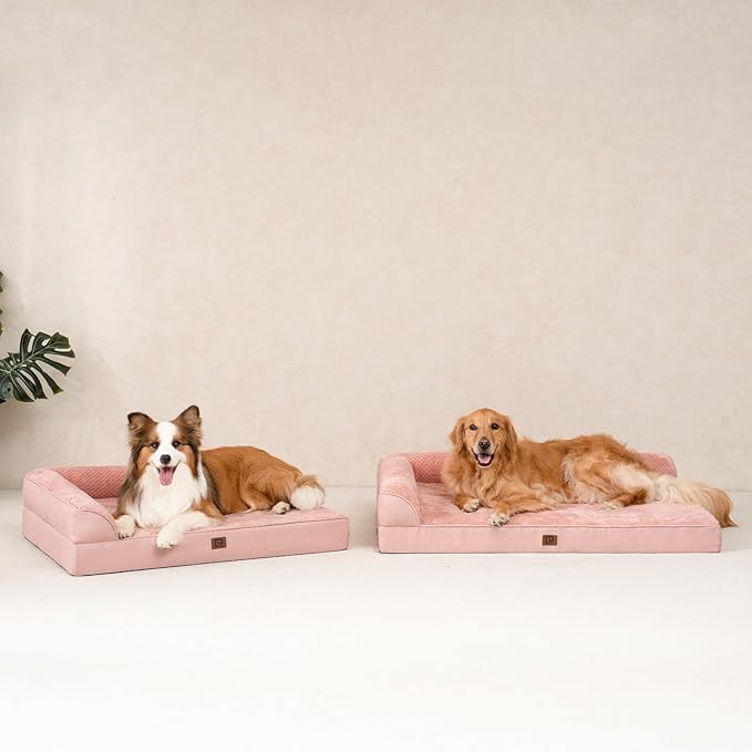 EHEYCIGA Memory Foam Dog Bed Large Sized Dogs, Pet Bed for Large Dog for Crate with Waterproof Liner, Pet Couch Bed Orthopedic with Washable Removable Cover, 35x23x6 Inches, Pink