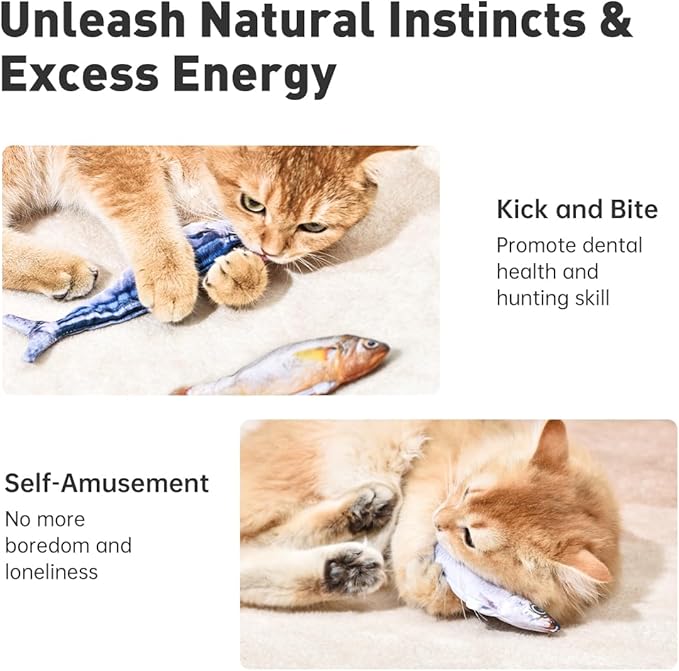Petgravity Bite-Sized Realistic Flopping Fish Cat Toys, 3 Pack, Interactive Cat Toys for All Breeds, Tap-Activated 3 Flapping Mode, Sardine/Saury/Yellow Croaker, 7.1 Inches, with Catnip, Rechargeable
