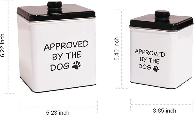 2pc Set Square Storage Dog Tin Container for Treats, Food, Storage, Supplies, Toys (Approved by the Dog)