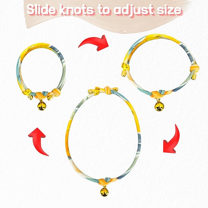 Handmade Cotton Cat Collar with Bell – Adjustable Slip-On Design, No Buckle, Lightweight Rope Collar for Kittens, Indoor Cats, and Small Pets (Daisy)