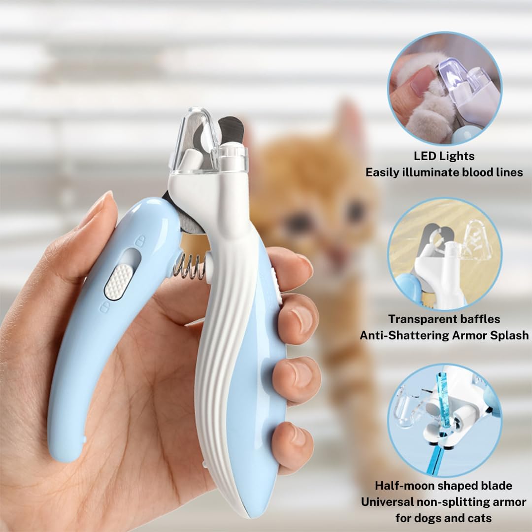 Cat Nail Clippers, Whale Shape Precision Trimming Tool, Ergonomic Non-Slip Handle, Safety Guard, Compact &amp; Easy to Clean (Blue)