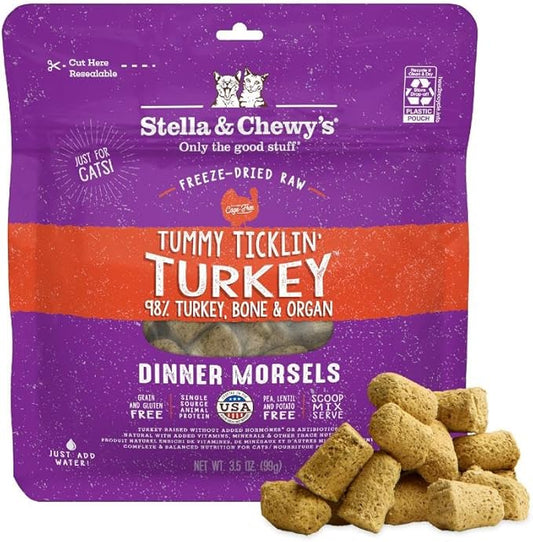 Stella & Chewy's Freeze-Dried Raw Cat Dinner Morsels - Premium Turkey Recipe with 98% Farm-Raised Meat & Organs - Natural Grain-Free Cat & Kitten Food - Made in USA - 3.5 oz