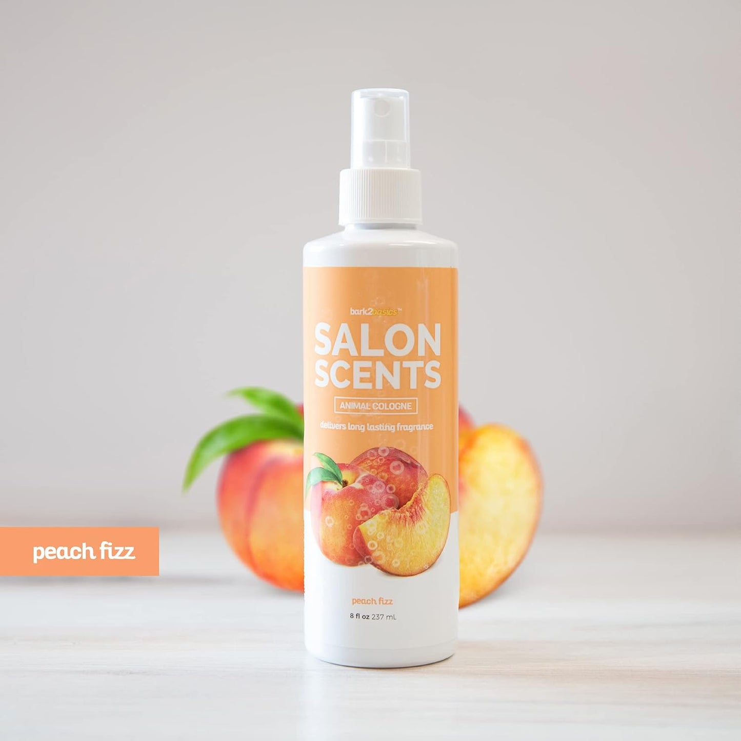Bark2Basics Salon Scents Pet Grooming Cologne - 8 oz, Natural Professional Grade Perfume for Dogs and Cats, Long Lasting, Deodorizing, Made in USA (Peach Fizz)