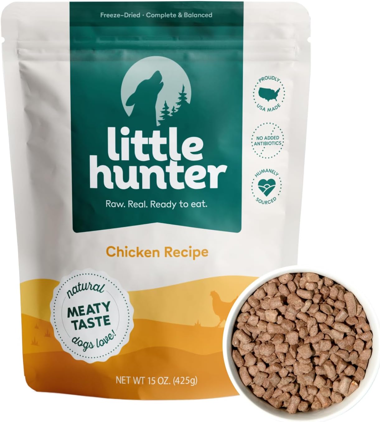 Little Hunter Freeze Dried Fresh Raw Chicken Recipe - Picky Eater-Approved Limited Ingredient Dog Food for All Stages - High Protein, Small Batch, Grain Free, 15 oz