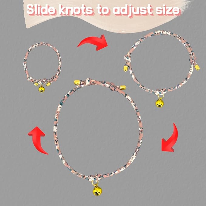 Handmade Cotton Cat Collar with Bell – Adjustable Slip-On Design, No Buckle, Lightweight Rope Collar for Kittens, Indoor Cats, and Small Pets (Dusk)