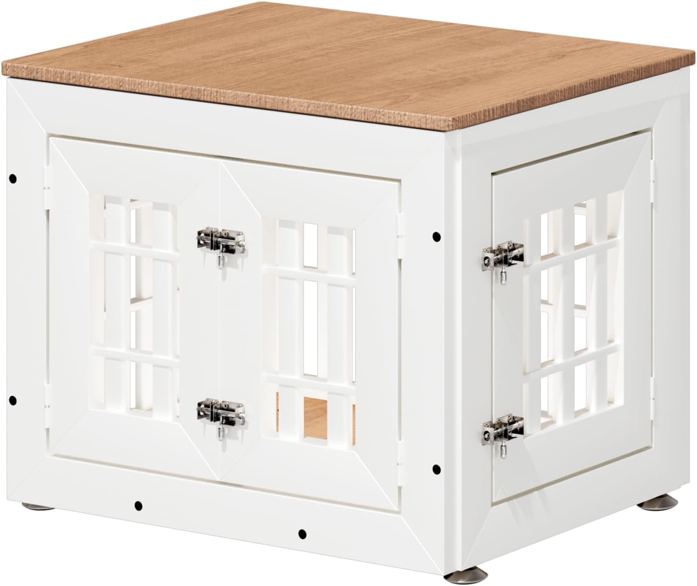 26" Heavy Duty Dog Crate Furniture for Small,Medium and Large Dogs,Rustic Wooden Dog Cage Kennel Indoor Furniture with Waterproof Top,Decorative Pet House Side End Table (White & Wood)