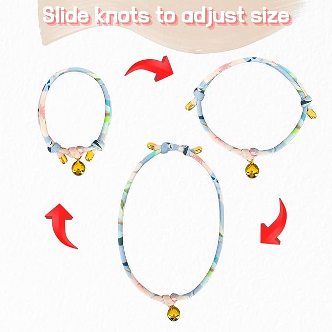 Handmade Cotton Cat Collar with Bell – Adjustable Slip-On Design, No Buckle, Lightweight Rope Collar for Kittens, Indoor Cats, and Small Pets (Dew)