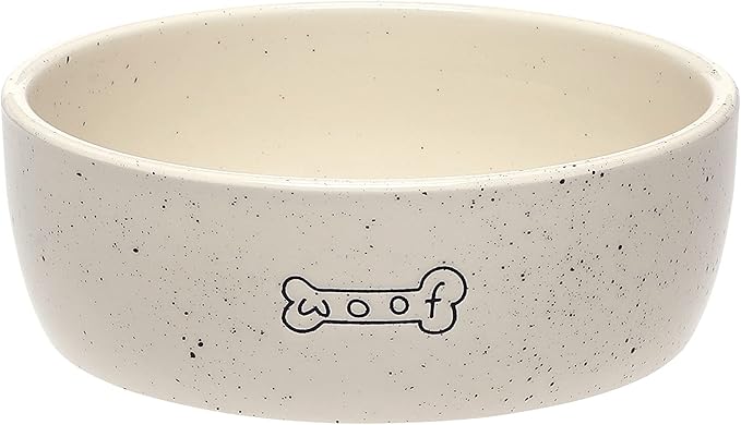 Pearhead Ceramic Woof Dog Bowl, Holds 3 Cups, Stoneware Food and Water Dish, Pet Feeding, Microwave and Dishwasher Safe, Medium