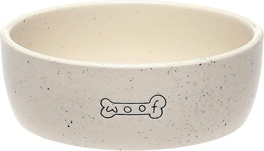 Pearhead Ceramic Woof Dog Bowl, Holds 3 Cups, Stoneware Food and Water Dish, Pet Feeding, Microwave and Dishwasher Safe, Medium