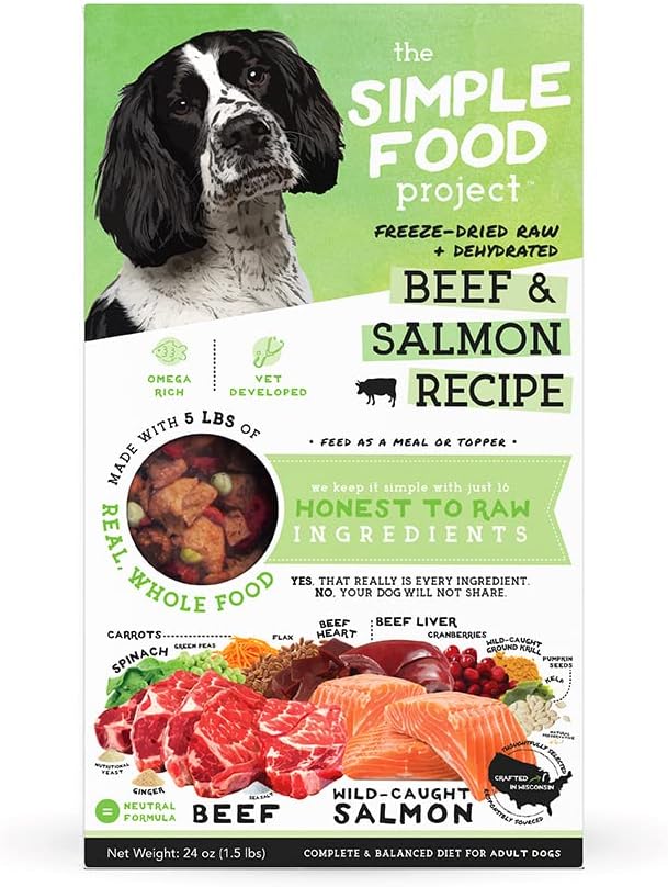 Simple Food Project - Beef & Salmon Recipe - Freeze Dried Raw Food for Dogs - 24oz