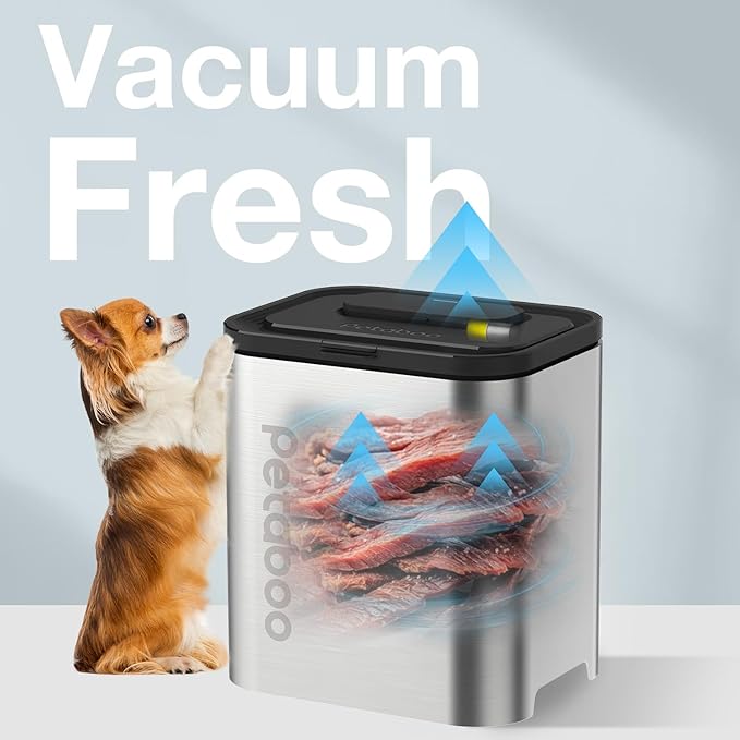 Vacuum Dog Food Storage Container,304 Stainless Steel Airtight cat food container, 13L Dry pet food storage containers for Dogs Cats Rechargeable Storage Bin with lid & Scoop