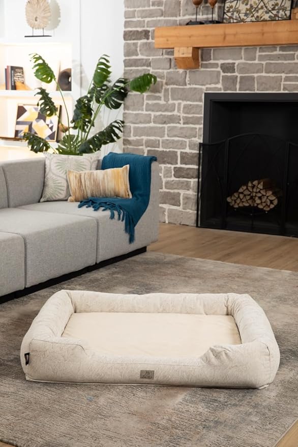 Furry's Paradise Foam Cuddler Pet Bed with Waterproof Liners, Reversible Cushion, Washable Cover, Recycled Fibers and Non-Slip Bottom. (Brown Marble, Orthopedic Medium)