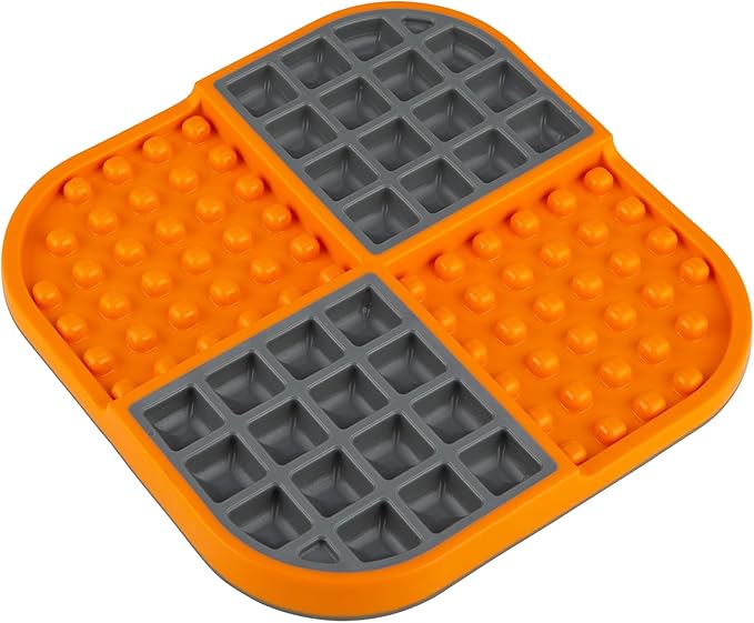LickiMat Slomo, Dog Slow Feeders Lick Mat, Boredom Anxiety Reducer; Perfect for Food, Treats, Yogurt, or Peanut Butter. Fun Alternative to a Slow Feed Dog Bowl, Orange