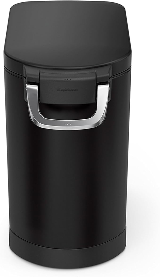 simplehuman 25 Liter, 27 lb / 12.2 kg Medium Pet Food Storage Container for Dog Food, Cat Food, and Bird Feed, Alloy Steel, Matte Black