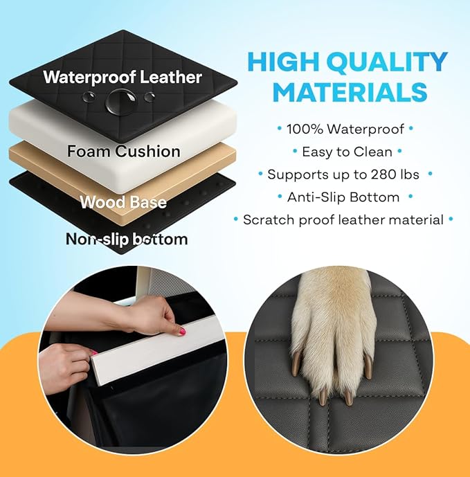 APetsPlanet Dog Car Seat Cover for Back Seat Hard Bottom - Waterproof Backseat Extender for Dogs - Pet Hammock Bed for Car, Truck, SUV with Mesh Window & Storage - Black Leather, with Door Covers