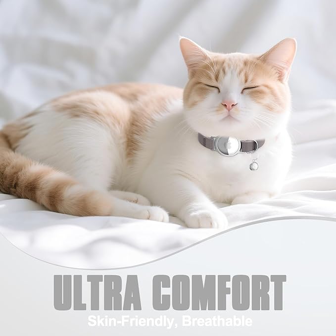 AirTag Cat Collar, Ultra Elastic Cat Tracker Collar, Airtag Holder Compatible with Apple Air Tag, [Lightweight & Scratch Resistant] Adjustable Stepless GPS Pet Collar for Cats Kittens, Brown