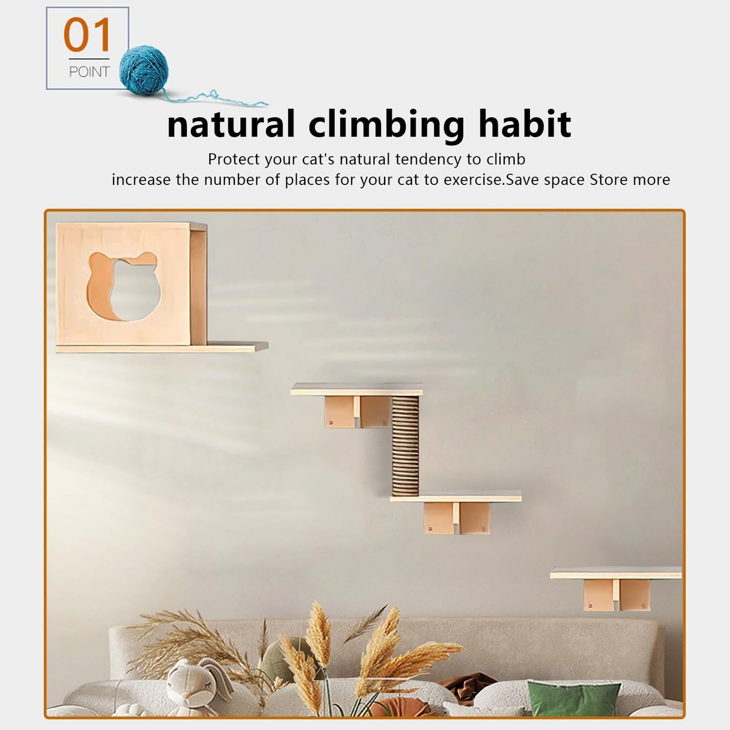 Cat Wall Shelves and Furniture Set with Condos, Perches, Bridge Ladders, Sisal Scratching Posts - Steps and Houses for Cats (C)