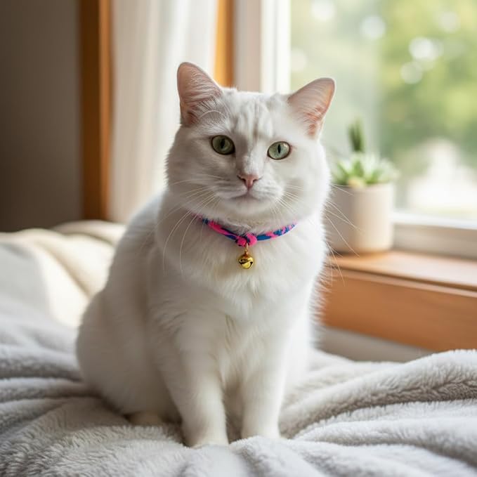 Handmade Cotton Hot Pink Cat Collar with Bell – Adjustable Slip-On Design, No Buckle, Lightweight Rope Collar for Kittens, Indoor Cats, and Small Pets (Pop)