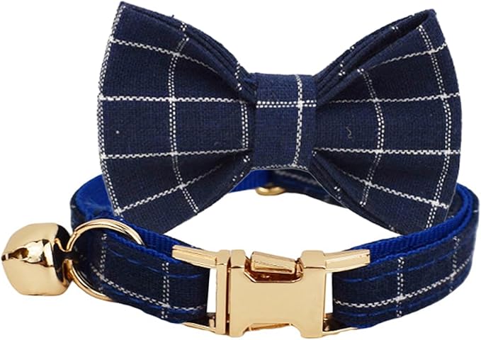Plaid Polyester Personalized Cat Collar with Name & Owner Phone, Customizable Laser-Engraved, Charming Bell, Metal Buckle for Kittens and Cats - Matching Leash Available (Style-F)
