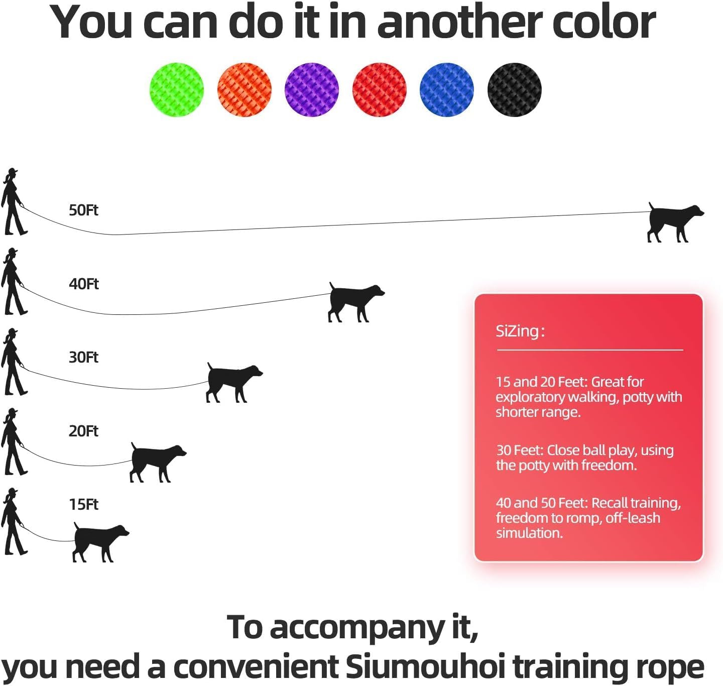 Dog/Puppy Obedience Recall Training Agility Lead - 15ft 20ft 30ft 40ft 50ft Training Leash - Great for Play, Camping, or Backyard - Pink 50ft (Pink, 50 Feet)