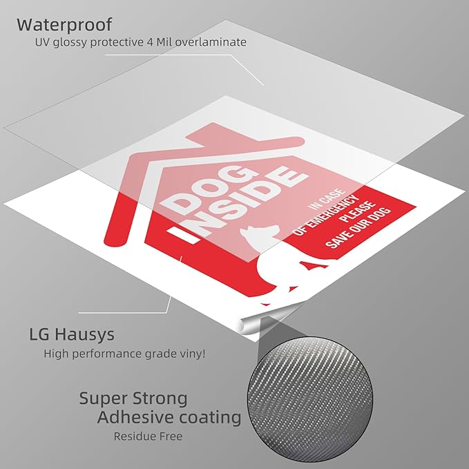 7 Pack Pet Dog Alert Signs Stickers 5x5 Inch Dog Inside Emergency Please Save Our Dog Sign Decal Selignf-Adhesive Vinyl Sign for Ultimate UV, Weather, Scratch, Water and Fade Resistance, Indoor and Outdoor red