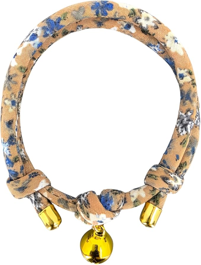 Handmade Cotton Cat Collar with Bell – Adjustable Slip-On Design, No Buckle, Lightweight Rope Collar for Kittens, Indoor Cats, and Small Pets (Dune)