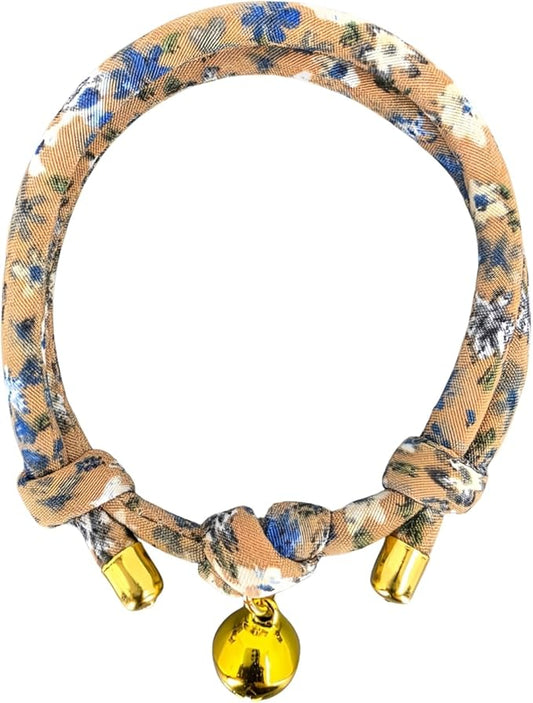 Handmade Cotton Cat Collar with Bell – Adjustable Slip-On Design, No Buckle, Lightweight Rope Collar for Kittens, Indoor Cats, and Small Pets (Dune)