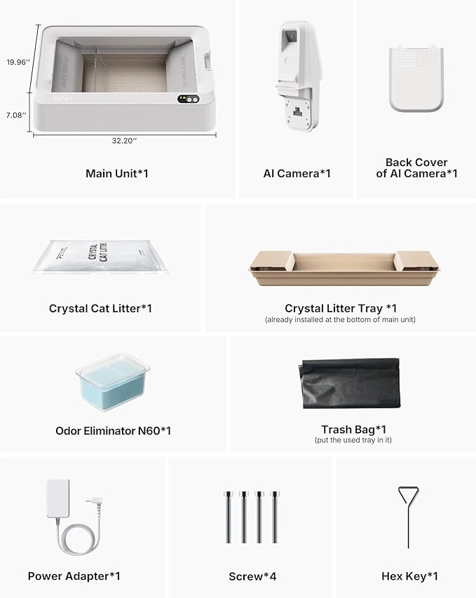 PETKIT Open-Top & AI Camera Self Cleaning Cat Litter Box, Urinary Health Monitor Automatic Cat Litter Box, Smart Robot with 2-Way Raking/5G WiFi/Safety Sensors/Odor Control for Multiple Cats (White)