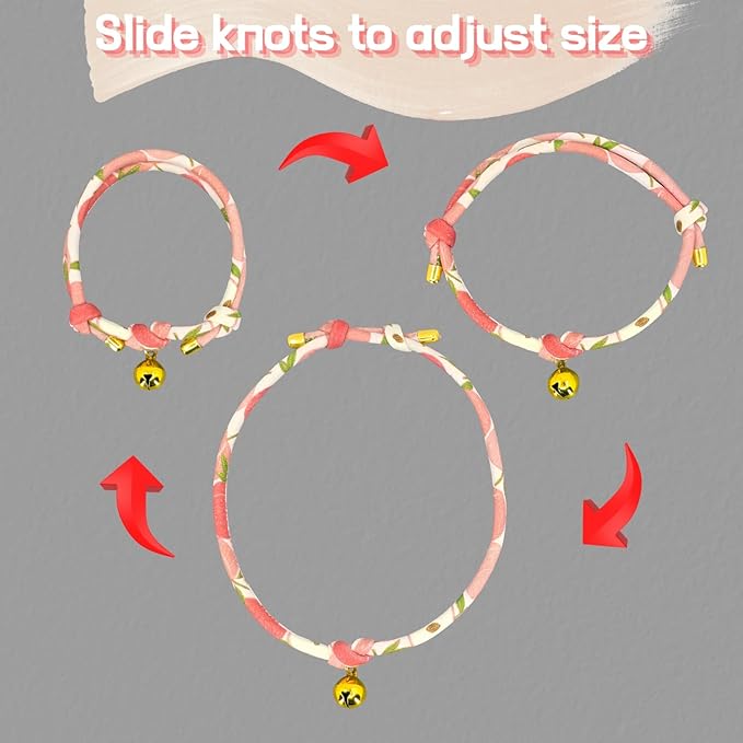 Handmade Cotton Cat Collar with Bell – Adjustable Slip-On Design, No Buckle, Lightweight Rope Collar for Kittens, Indoor Cats, and Small Pets (Peach)