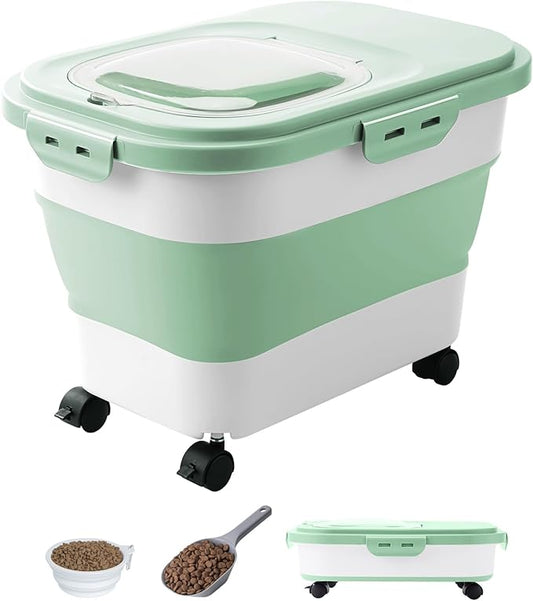 20-23 Lbs Dog Food Storage Container - Collapsible Dog Food Container with Attachable Casters and Scoop,Small Container,Pet Food Storage Containers to Keep Dry Food Fresh,Easy to Move
