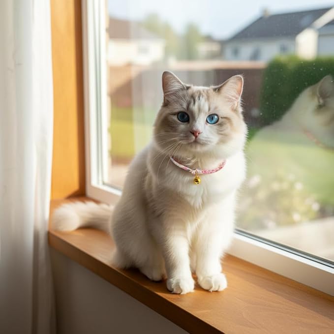 Handmade Cotton Cat Collar with Bell – Adjustable Slip-On Design, No Buckle, Lightweight Rope Collar for Kittens, Indoor Cats, and Small Pets (Blossom)