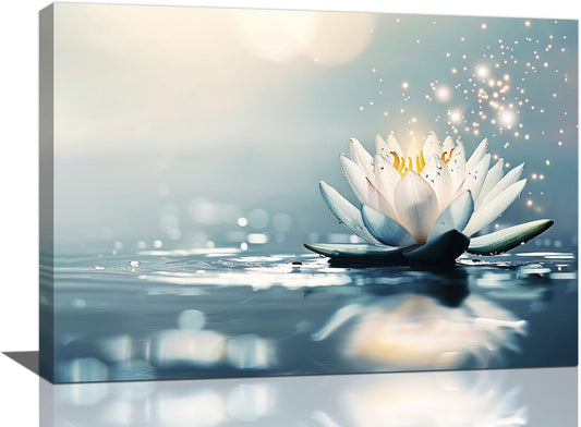 Bathroom Lotus Wall Art Floral Pictures Zen Meditation Wall Decor Yoga Spa Spiritual Canvas Print Painting Artwork for Bathroom Restroom Living Room Bedroom 16"x24"