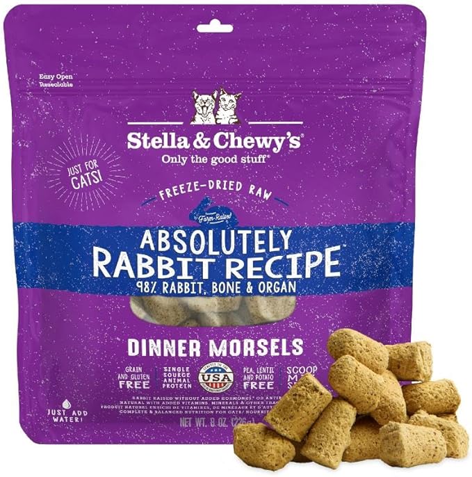 Stella & Chewy's Freeze-Dried Raw Cat Dinner Morsels - Premium Rabbit Recipe with 98% Responsibly-Sourced Meat & Organs - Natural Grain-Free Cat & Kitten Food - Made in USA - 8 oz