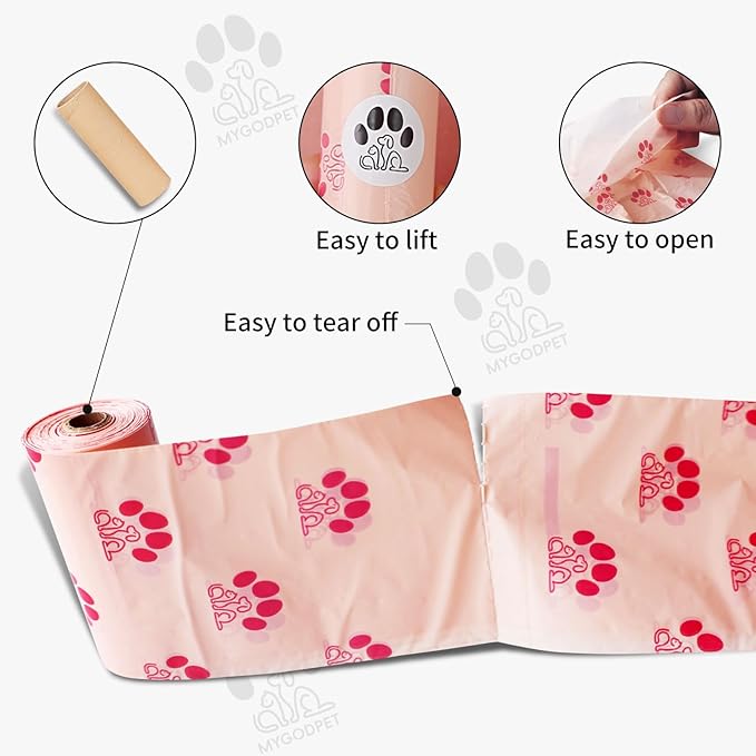 Dog Poop Bags Rolls with Dispenser 150 Count Biodegradable Poop Bags for Dog and Cat Cherry Blossom Scented Waste Bag Leak Proof Doggie Poop Bag Doggy Trash Bag Pink