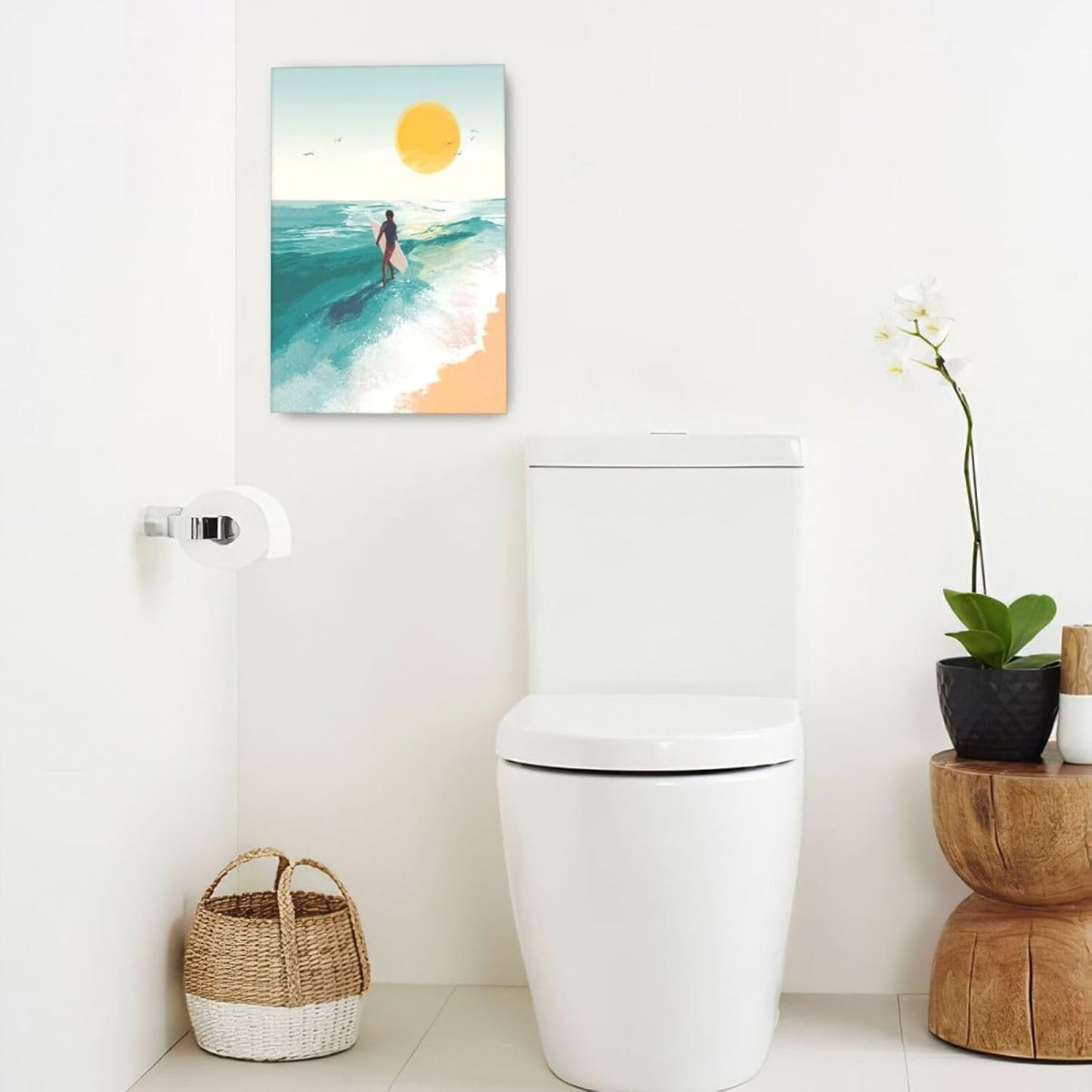 Beach Surfing Wall Art Ocean Coastal Wave Canvas Wall Decor Summer Nature Seascape Pictures Painting Print Framed Artwork Decorations for Bathroom Living Room Office Bedroom 16"x24"