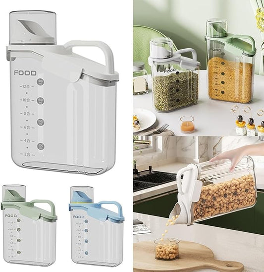Dogg Food Storage Container 2000 mL Airtight Double Sealed Pet Feeding Bin with Measuring Cup Waterproof Moisture‑Proof White