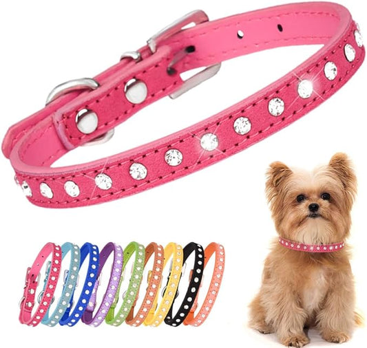 Sparkle Rhinestone XXS Dog Collar, Pretty Bling Diamond Kitten Collar Crystal Jewel Glitter Puppy Collar for XXS Xs Small Medium Pet Female Dogs Girl Cats, Hot Pink XXSmall