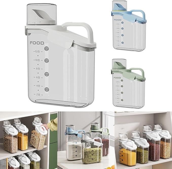 Dogg Food Storage Container 2000 mL Airtight Double Sealed Pet Feeding Bin with Measuring Cup Waterproof Moisture‑Proof White