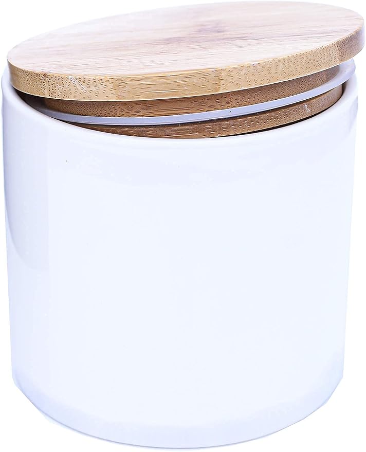 ARTHAUSEN White Ceramic 600mL 2 cup Food Storage Jar Canister with Airtight Bamboo Lid with Silicone Seal, Modern Farmhouse Design Food Container for Counter - Great for Tea Coffee Sugar Caddy