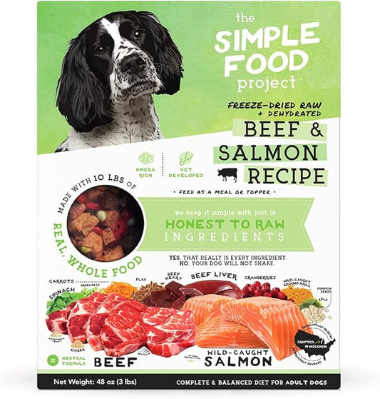 Simple Food Project - Beef & Salmon Recipe - Freeze Dried Raw Food for Dogs - 48oz