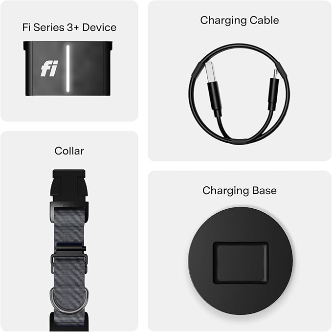 New Fi Series 3+ Smart Dog Tracker Collar [6 Month Membership Included] GPS Tracker for Dogs with Health & Behavior Monitoring, Escape Alerts, Waterproof, LED, Apple Watch Compatible (Gray, X-Small)